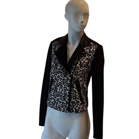 Rebecca Taylor Jacquard Black Leopard & Leather Trim Moto Jacket Size 2 NWT - Picture 11 of 15